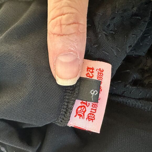 Dyspnea Sheer Black Sequin Mesh Mock Neck Long Sleeve Crop Top Hand Beaded Small - Picture 8 of 11